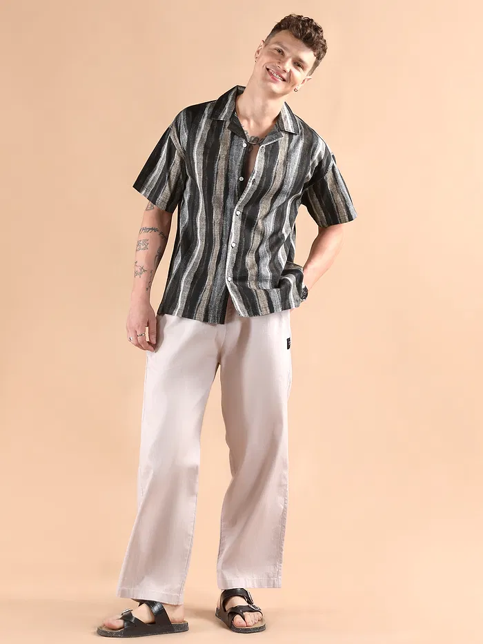 Brown and Black Printed Cuban Shirt